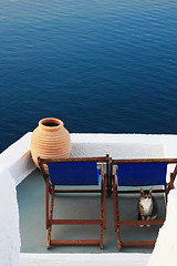 Image showing View on caldera and sea from balcony