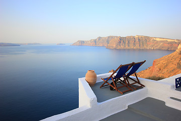 Image showing View on caldera and sea from balcony