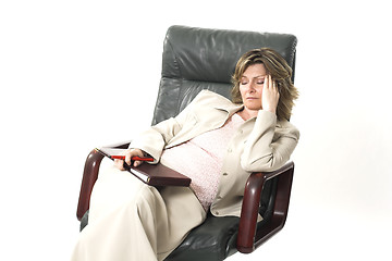 Image showing business woman tired on chair