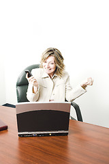 Image showing business woman happy with cellphone