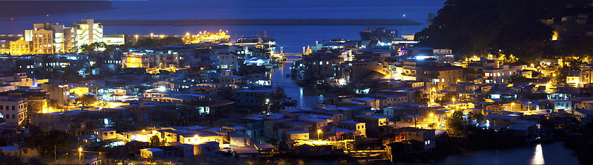 Image showing Tai O fishing village at night wide shot in Hong Kong