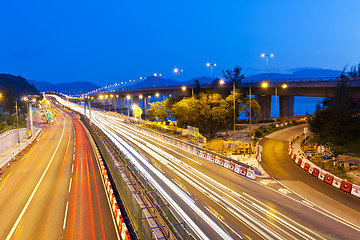 Image showing Traffic in Hong Kong highway at night