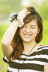 Image showing Happy asian woman in countryside