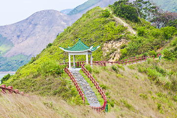 Image showing Hiking trail and pavilion in mountains