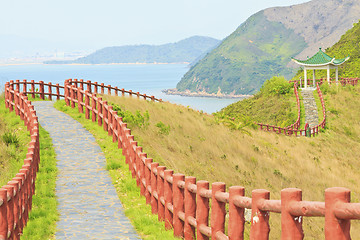 Image showing Hiking path and pavillion in mountains