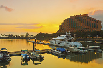 Image showing Hong Kong pier at sunset