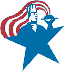 Image showing Chef Cook Baker Serving Hot Food Stars Stripes