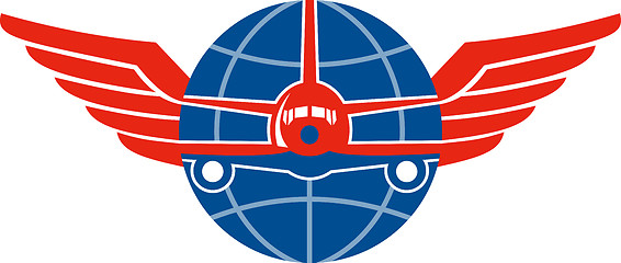 Image showing Jumbo Jet Plane Front Wings Globe