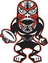 Image showing Maori Mask Rugby Player standing With Ball