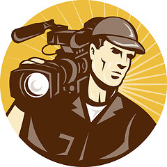 Image showing Cameraman Film Crew Pro Video Movie Camera