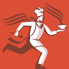 Image showing Chef Cook Baker Running With Soup Bowl