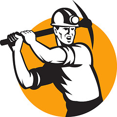 Image showing Coal Miner Working Pick Ax Retro