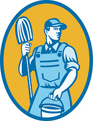 Image showing Cleaner Worker With Mop And Pail