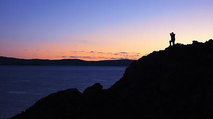 Image showing Landscape in Tibet with a photographer's silhouette