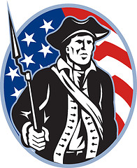 Image showing American Patriot Minuteman With Bayonet Rifle And Flag
