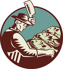 Image showing Fishmonger Butcher Knife and Fish