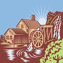 Image showing Water Wheel Mill House Retro 