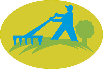 Image showing Gardener Landscaper Farmer With Rake