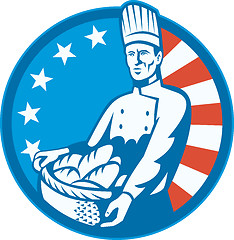 Image showing American Chef Baker Cook With Basket Loaf Bread