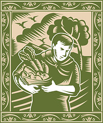 Image showing Organic Farmer With Basket Harvest Crops Retro