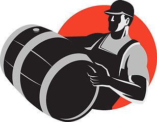 Image showing Man Carrying Wine Barrel Cask Keg Retro
