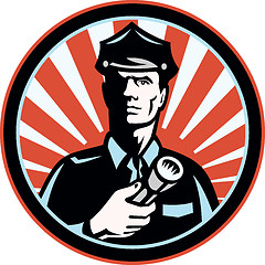 Image showing Policeman Security Guard With Flashlight Retro