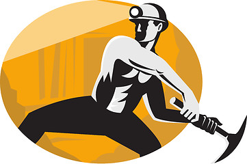 Image showing Coal Miner With Pick Ax Striking Retro