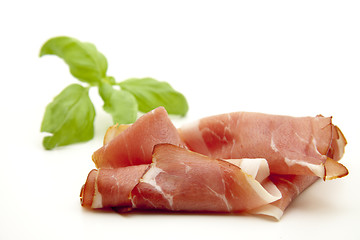 Image showing Ham with basil