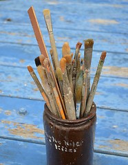 Image showing Paintbrushes in a jar