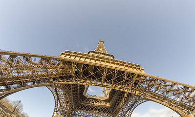 Image showing Upward view of Eiffel Tower in Paris