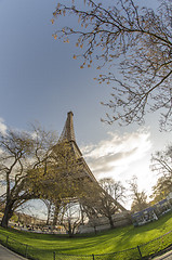 Image showing Upward view of Eiffel Tower in Paris