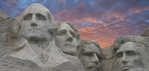 Image showing Panoramic view of Mount Rushmore at Sunset