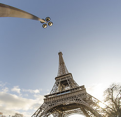 Image showing Upward view of Eiffel Tower in Paris