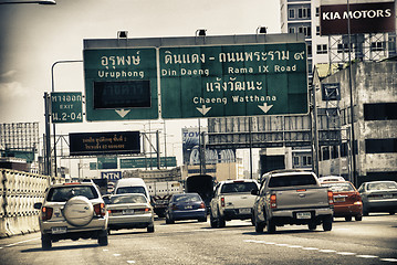 Image showing Bangkok, Thailand - August 14: Cars enter the City via a main Ro