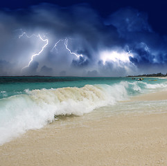Image showing Wave on the Beach with Storm in the Background
