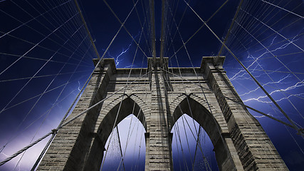 Image showing Storm approaching New York and Brooklyn Bridge