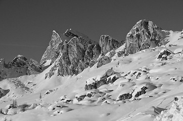 Image showing Snowy Landscape of Dolomites Mountains during Winter