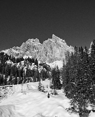 Image showing Snowy Landscape of Dolomites Mountains during Winter