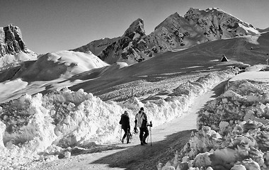 Image showing Snowy Landscape of Dolomites Mountains during Winter