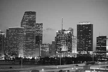 Image showing Night Skyline of Miami with Skyscrapers