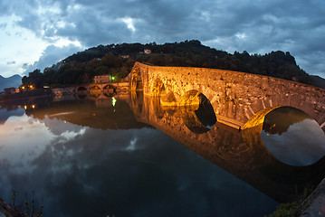 Image showing Devils Bridge at Night in Lucca, Italy