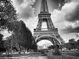 Image showing Dramatic Black and White view of Eiffel Tower