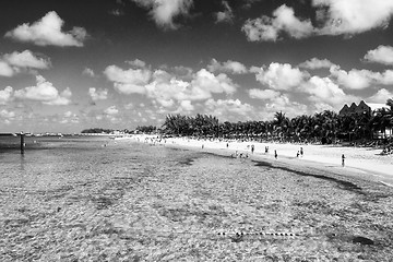 Image showing Caribbean Sea turquoise white Sand Beach