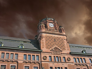 Image showing Storm approaching Post Office Building in Stockholm