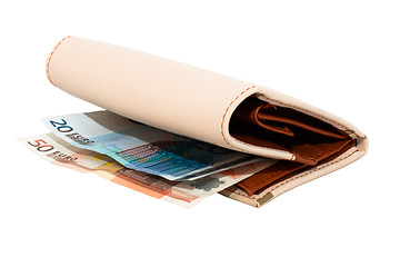 Image showing Wallet with monetary denominations on a white background