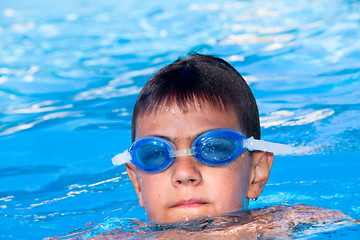 Image showing The boy floats in pool