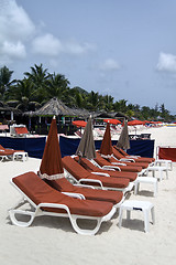 Image showing Red Beach Lounge Chairs