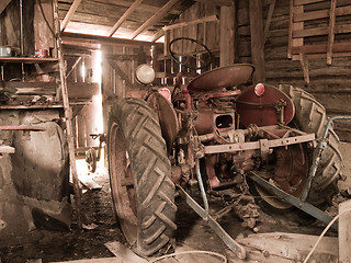 Image showing Old Tractor in a Barn