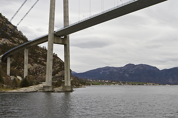 Image showing bridge over fjord - landscape in norway