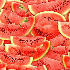 Image showing Seamless pattern of red watermelons slices